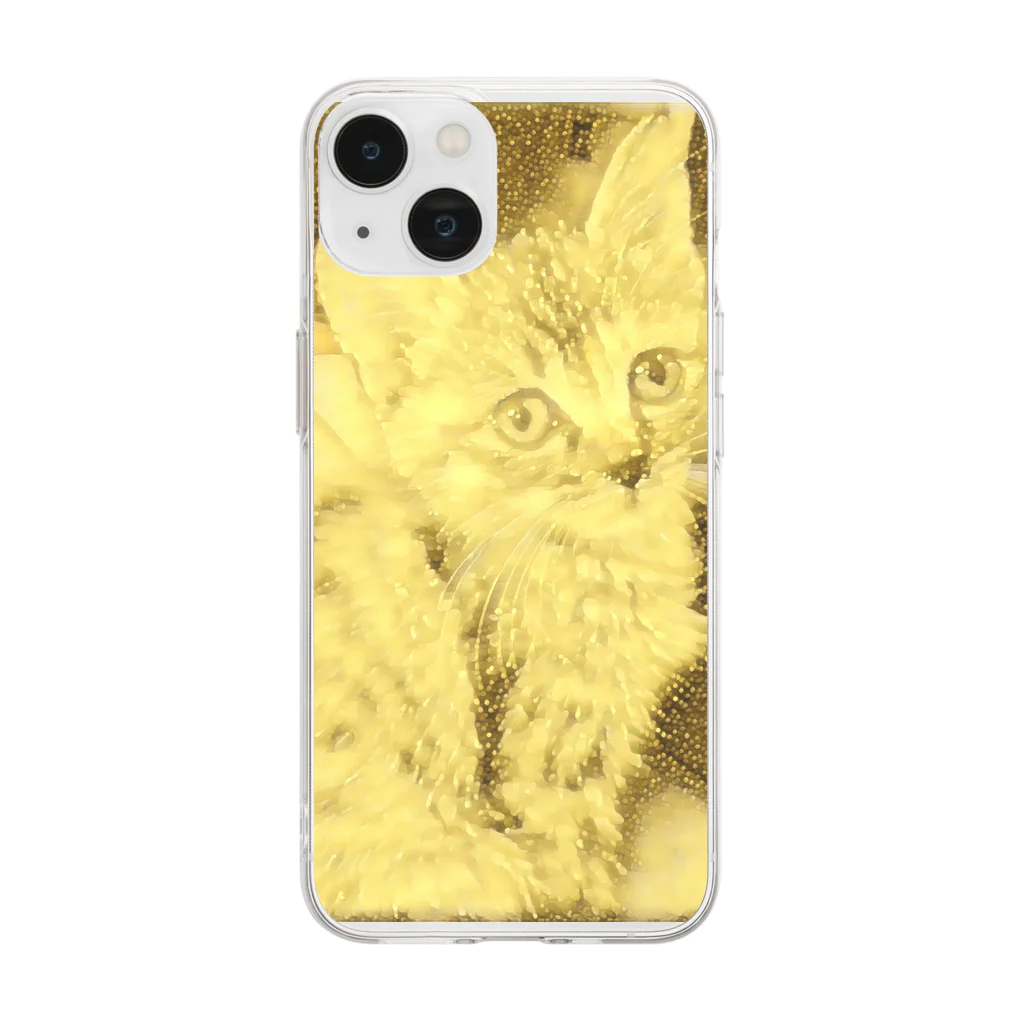 金色猫のキラキラネコ ソフトクリアスマホケース