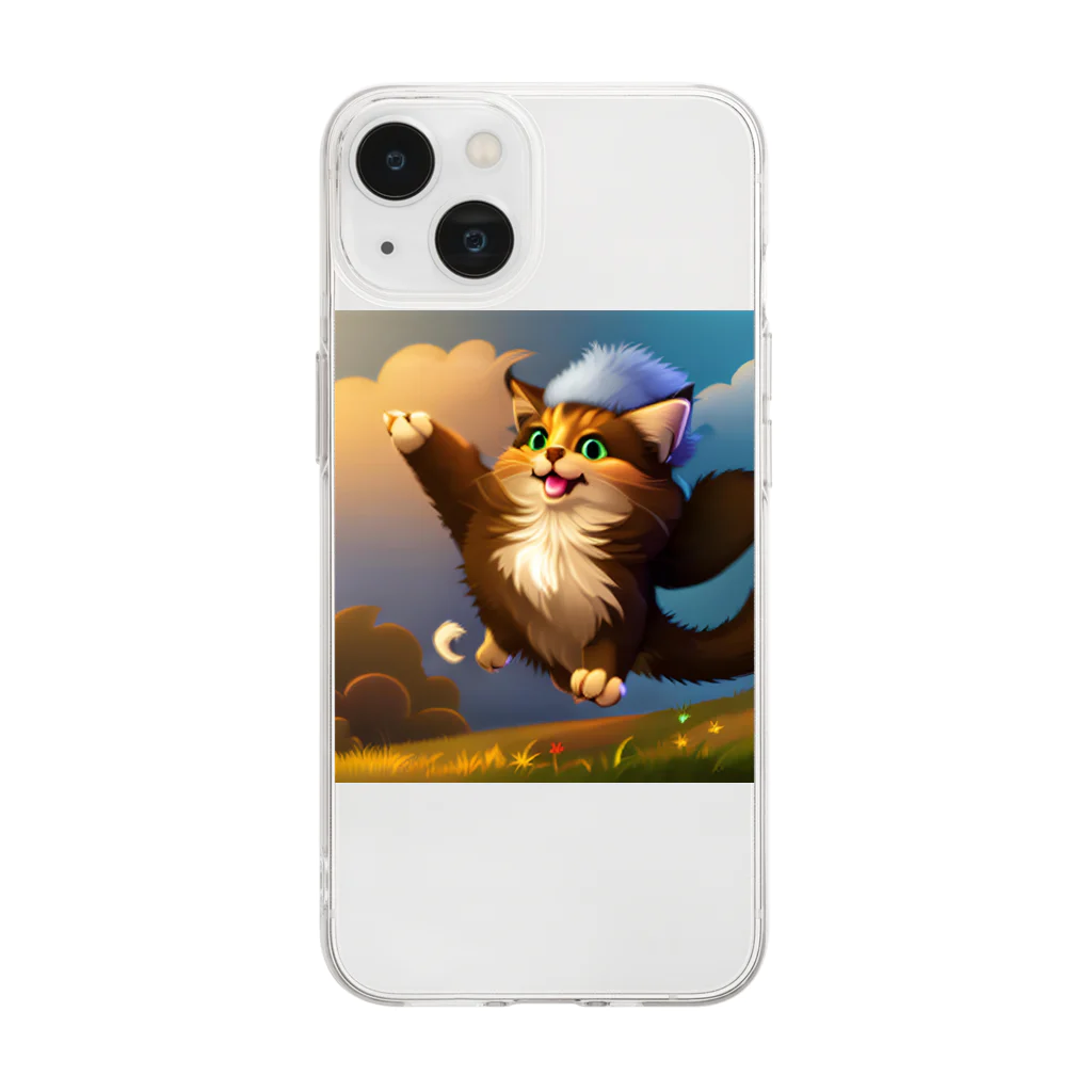 ラッキーマインあべむつきの楽しくて踊っちゃう猫 Soft Clear Smartphone Case