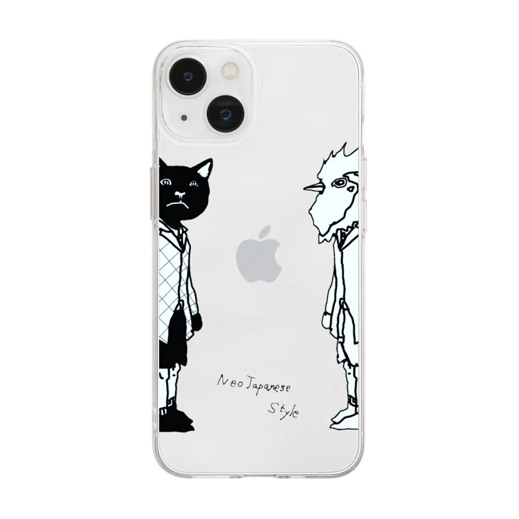 NEOJAPANESESTYLE                               のB_Lack_Cat&Mr.CHICKENHEART Soft Clear Smartphone Case