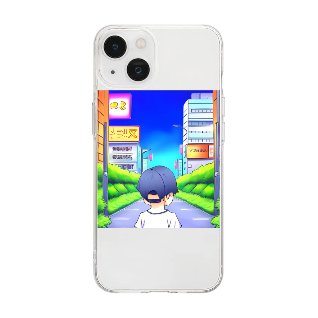 kohryuの男の子と街並み Soft Clear Smartphone Case