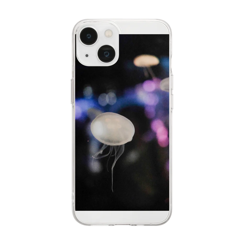 クラゲと海と空の浮遊するクラゲ Soft Clear Smartphone Case