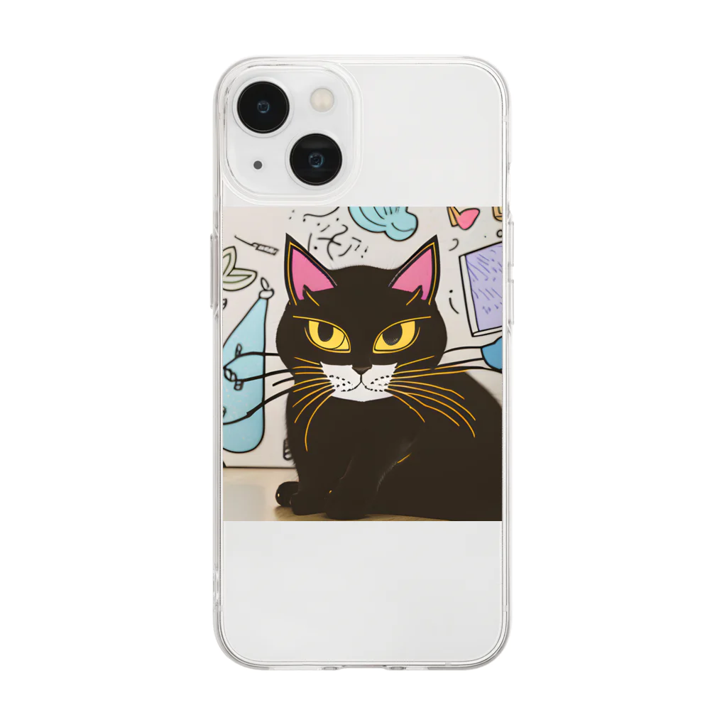  🌸 はにゃんshop 🌸の🌟 はにゃん一号店くろねこ 🌟 Soft Clear Smartphone Case