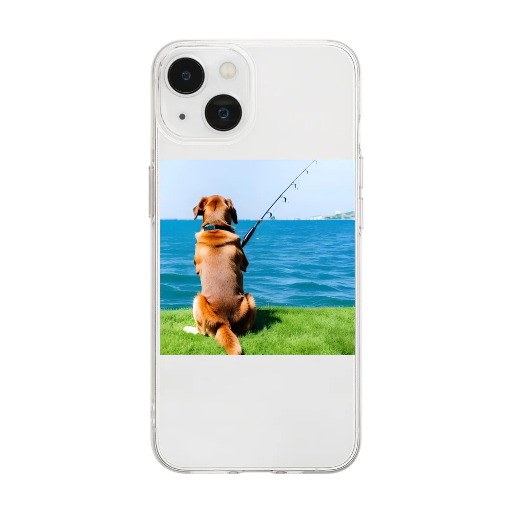 the dog is ⚫︎⚫︎ing ✖️✖️のthe dog is fishing fish Soft Clear Smartphone Case