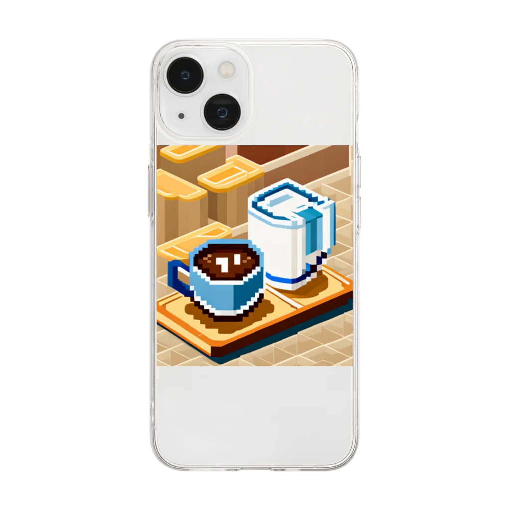 cunissaのドット絵コーヒーと電気ポット Soft Clear Smartphone Case