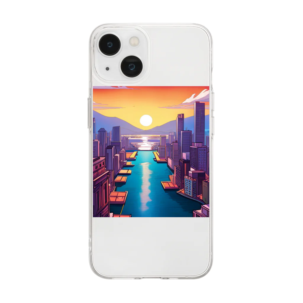 pixel-martの夕日 Soft Clear Smartphone Case