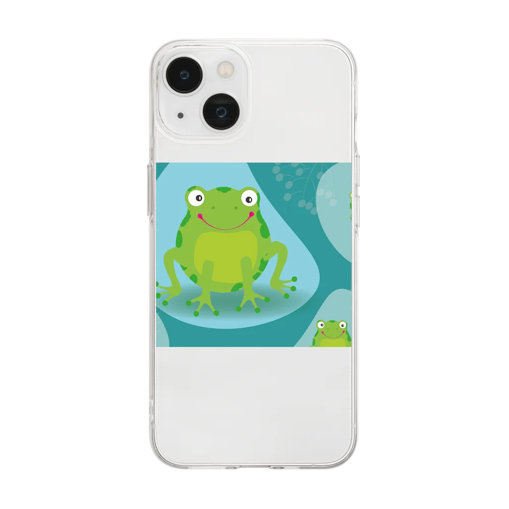 mumusのかえるのイラストグッズ Soft Clear Smartphone Case