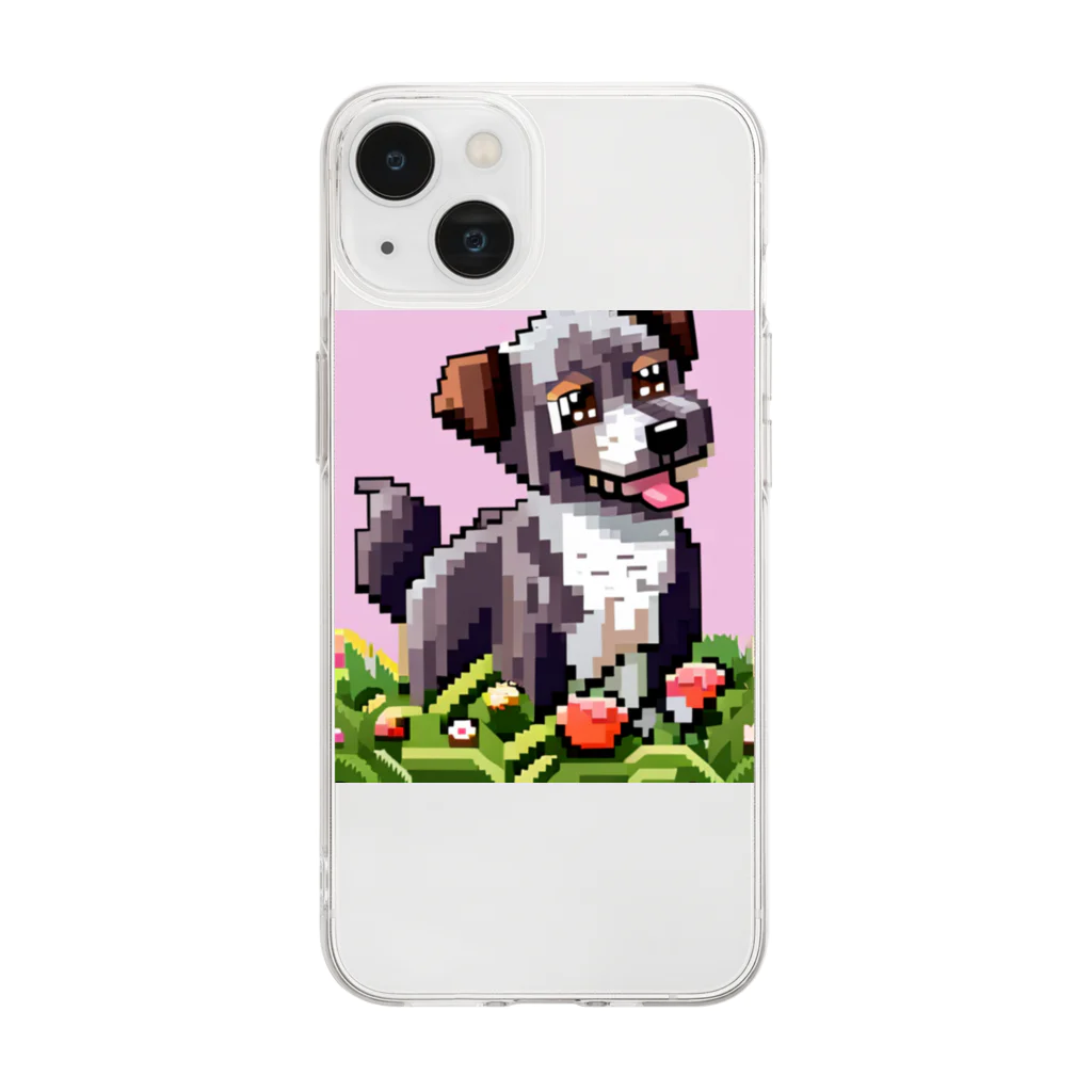 caa11052のドット絵の犬 ソフトクリアスマホケース