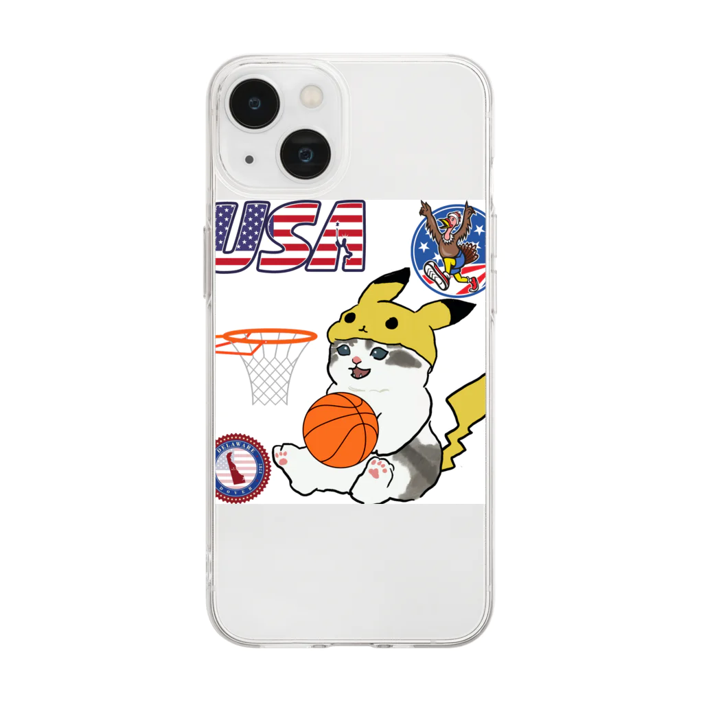 キイロチャンのバスケットボール選手の猫 Soft Clear Smartphone Case