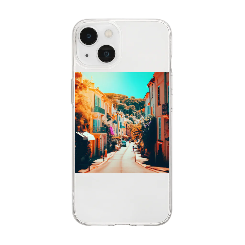 suzuri_tkの南仏の街並み、夏、明るく美しい、映画のような風景グッズ Soft Clear Smartphone Case