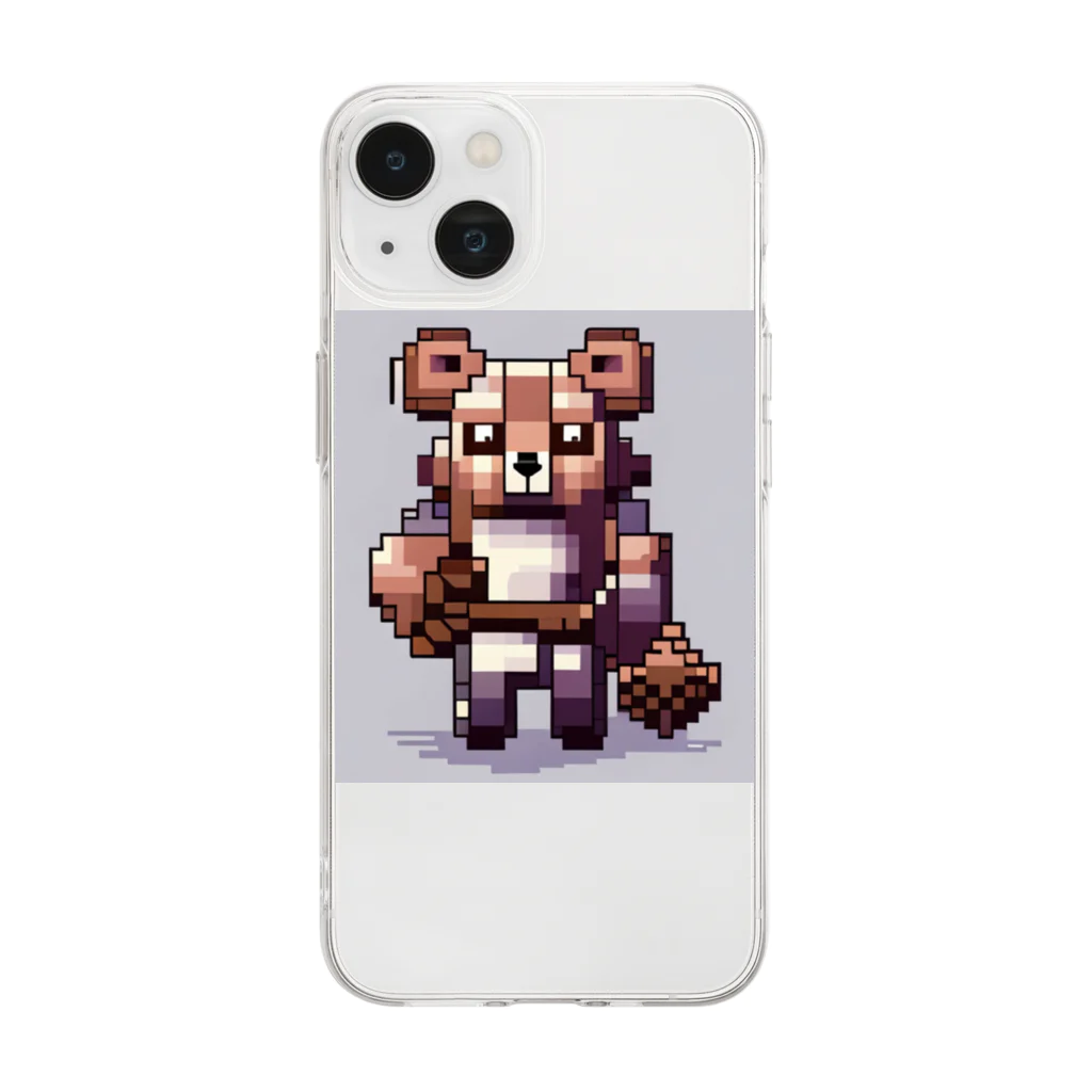 ゆうぴっく・NFTキャラクターグッズのドット絵ー動物戦士メカニック小熊 Soft Clear Smartphone Case