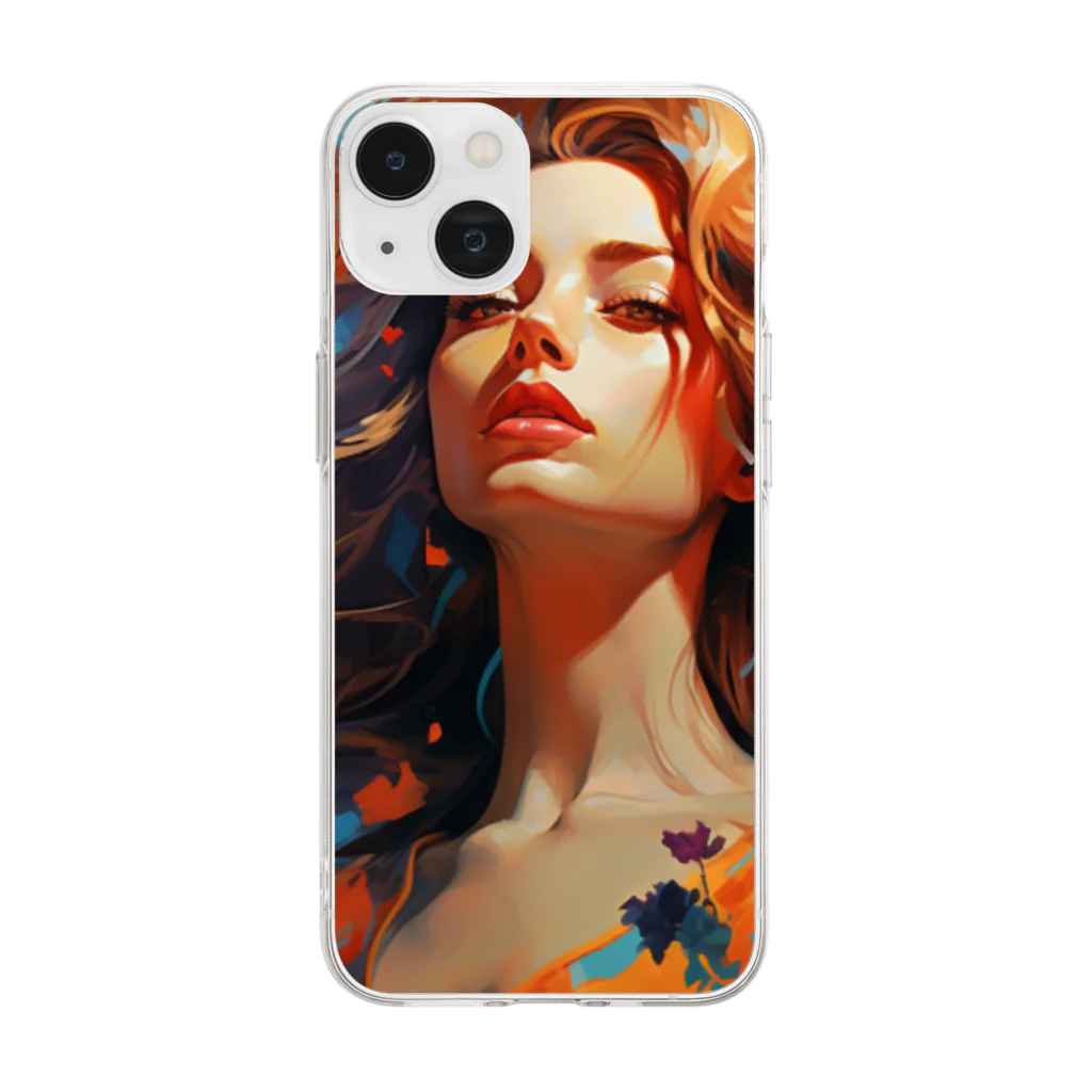 ロイの楽しいデザイン屋さんの絵画風の美女（ルナのささやき） Soft Clear Smartphone Case