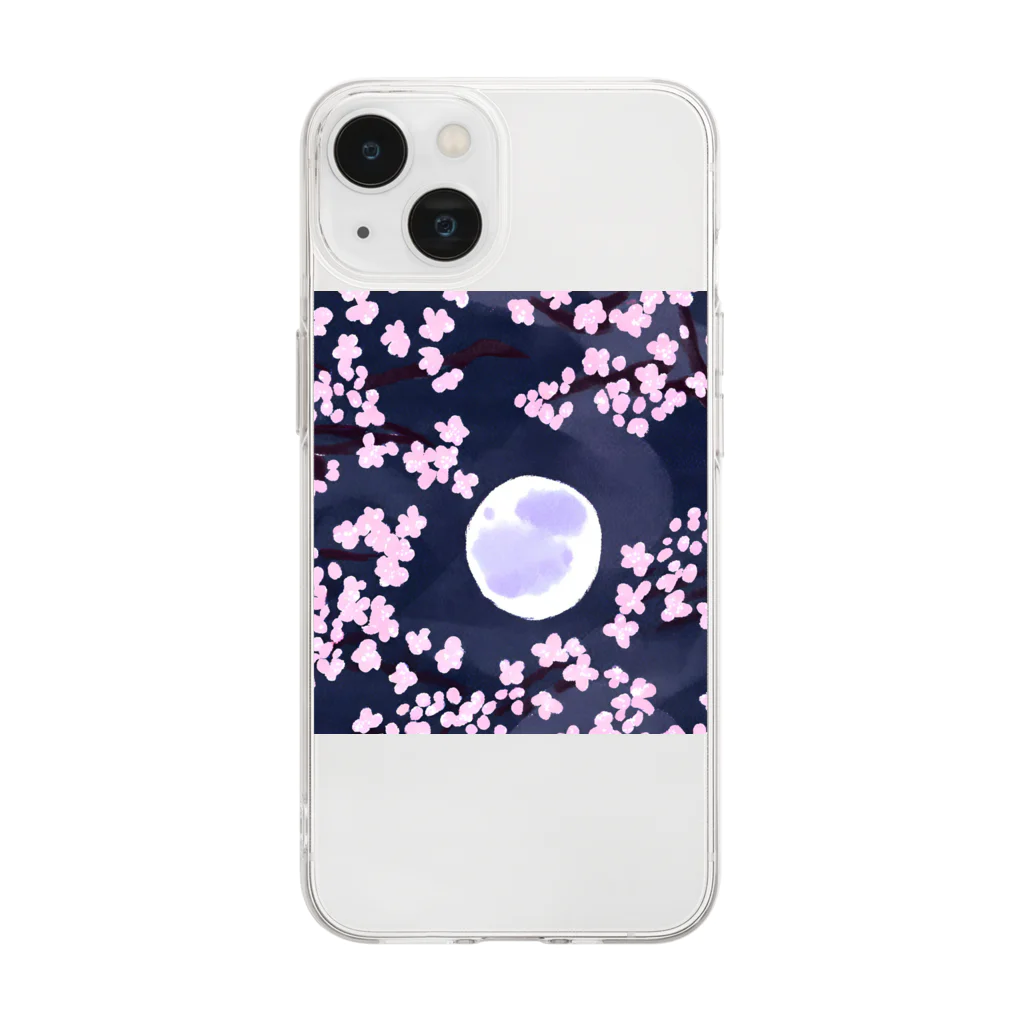 raran06の夜桜 Soft Clear Smartphone Case