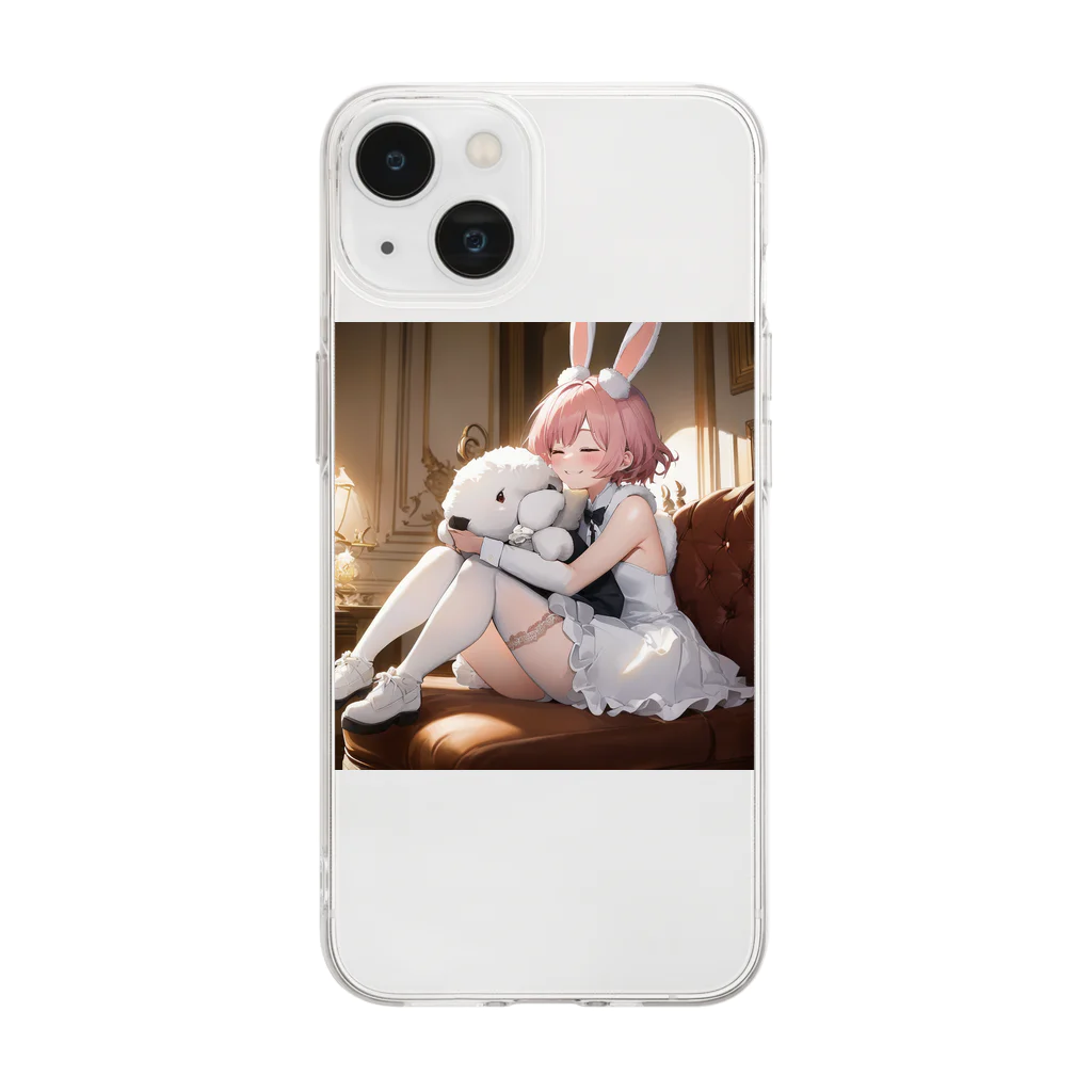 フウマショプのうさぎと犬のハグ Soft Clear Smartphone Case