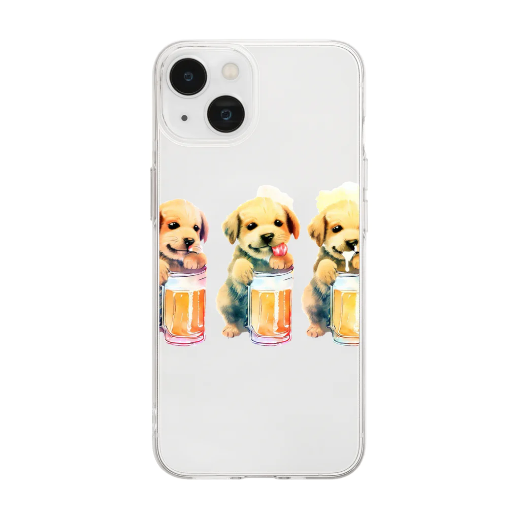 ✴︎Tiara shop✴︎のビール好きの犬 Soft Clear Smartphone Case