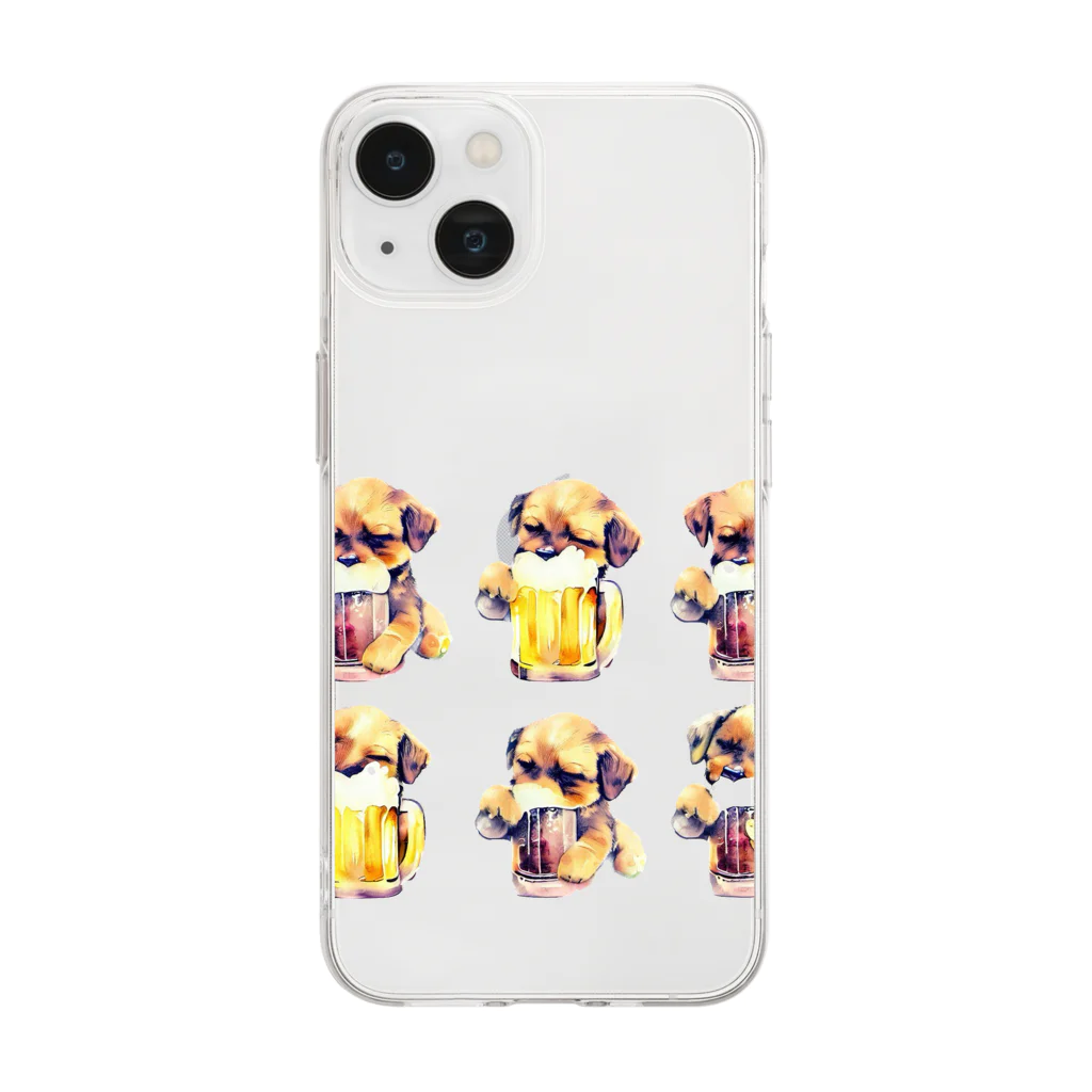 ✴︎Tiara shop✴︎のビール好きの犬 Soft Clear Smartphone Case