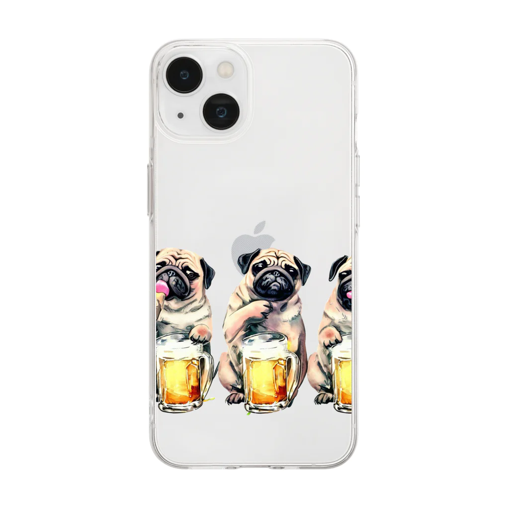 ✴︎Tiara shop✴︎のビール好きの犬 Soft Clear Smartphone Case