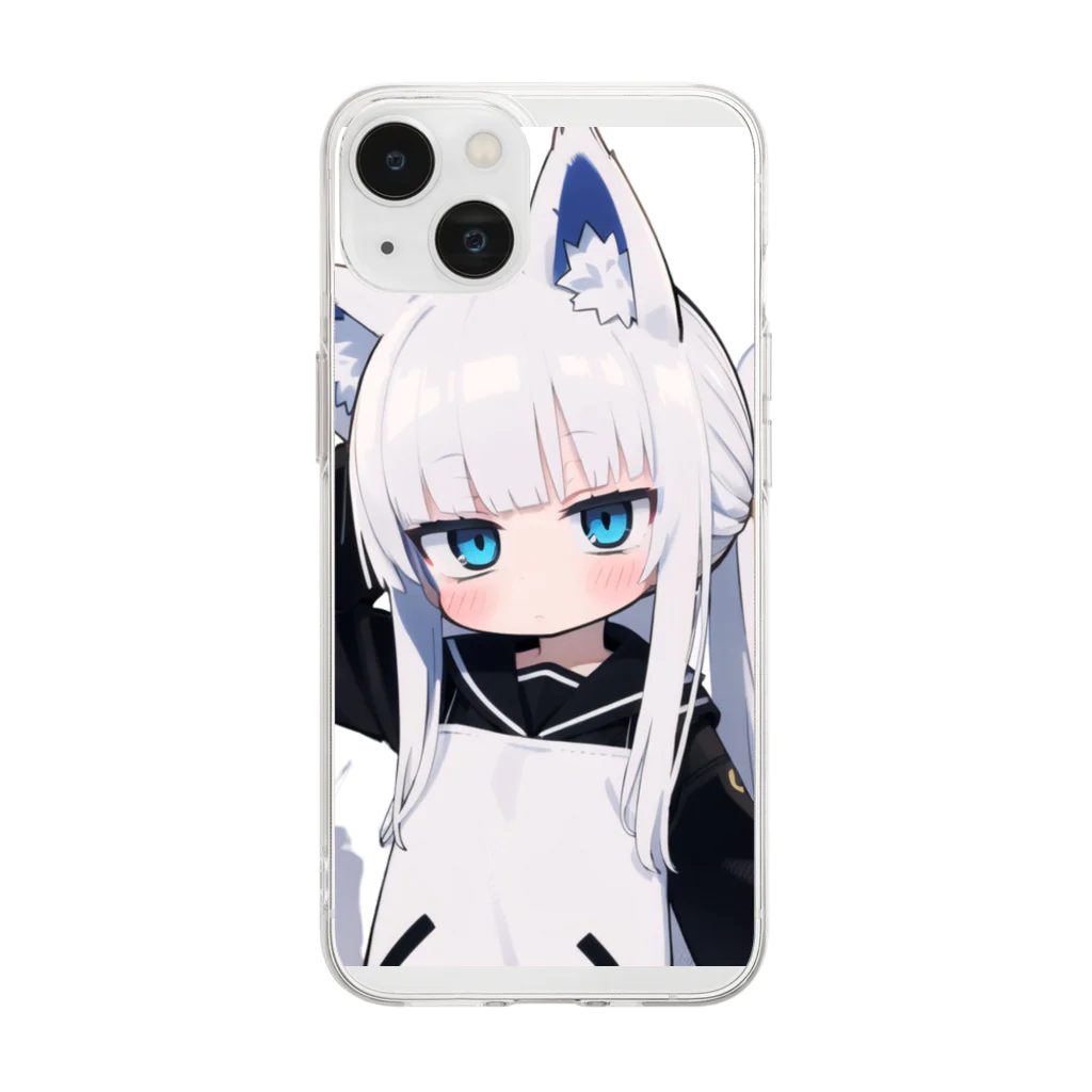 ケモ耳美少女キツネちゃん（AIart）の白髪美少女キツネちゃん Soft Clear Smartphone Case