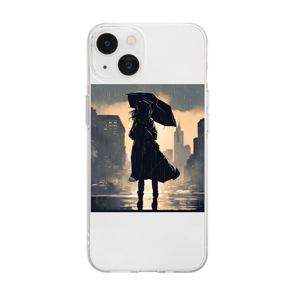 まこめのお店の雨の日の女の子 Soft Clear Smartphone Case