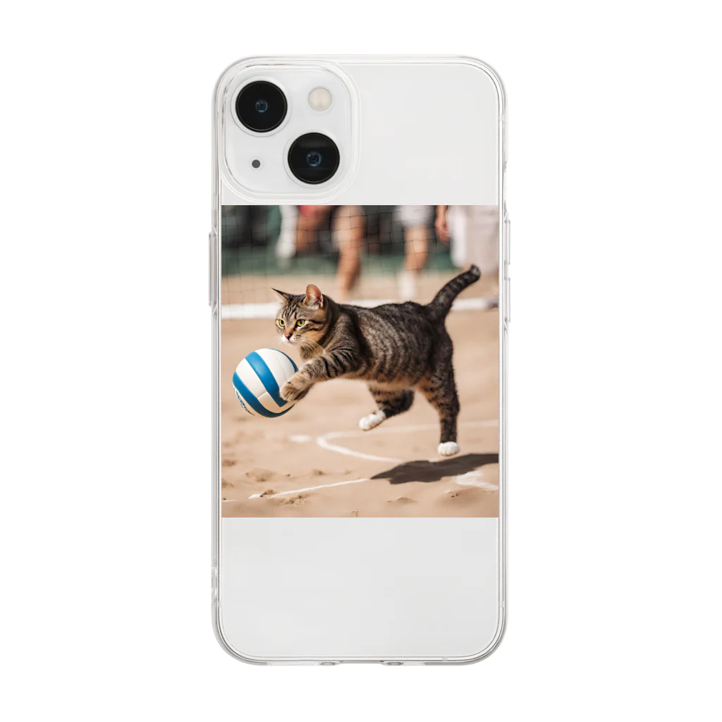 チェリオのバレーボールをする猫 Soft Clear Smartphone Case