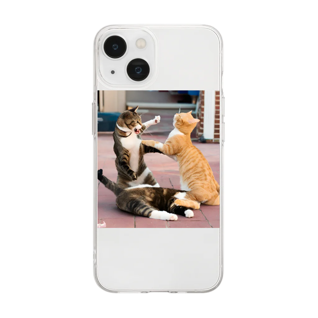 ume's shopの猫の喧嘩 Soft Clear Smartphone Case