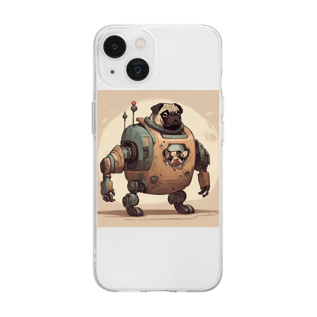 PUGおやじのロボパグ出動 Soft Clear Smartphone Case