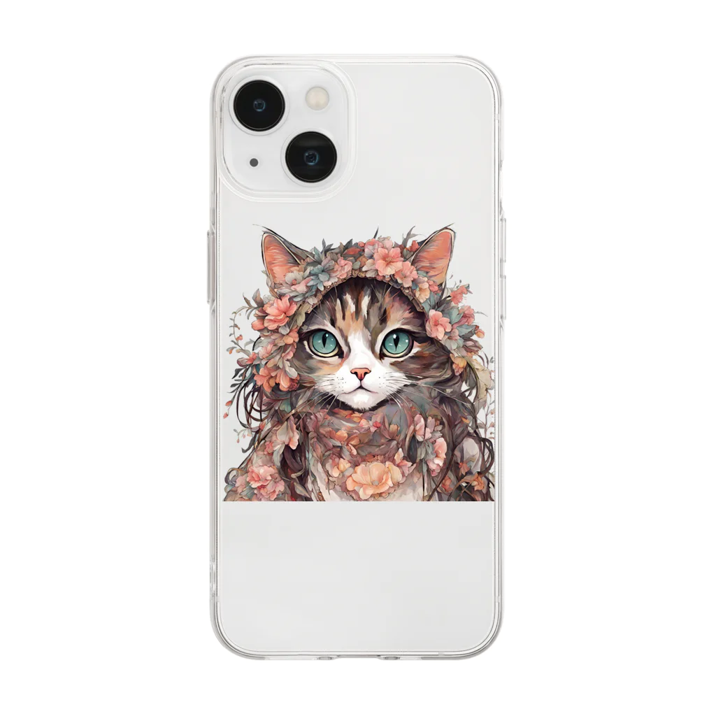 猫の憩い場の美人な猫 Soft Clear Smartphone Case