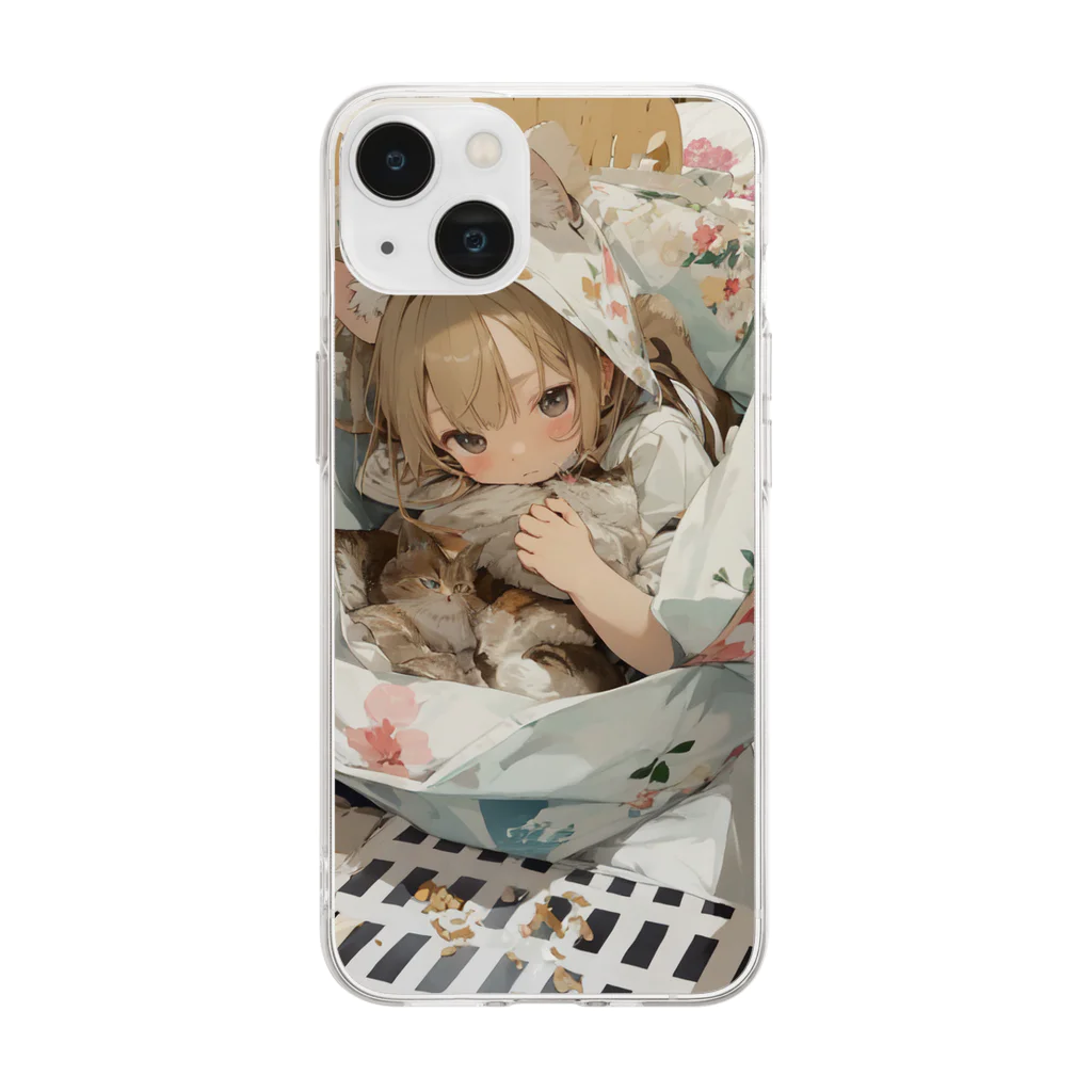 激カワポテぐっずの猫耳りぃにゃと猫グッズ Soft Clear Smartphone Case