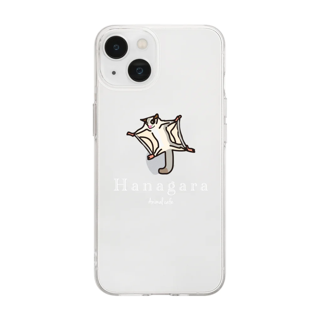 Hanagara animal cafeのモモンガと花柄アニマルカフェのロゴ入り。 Soft Clear Smartphone Case