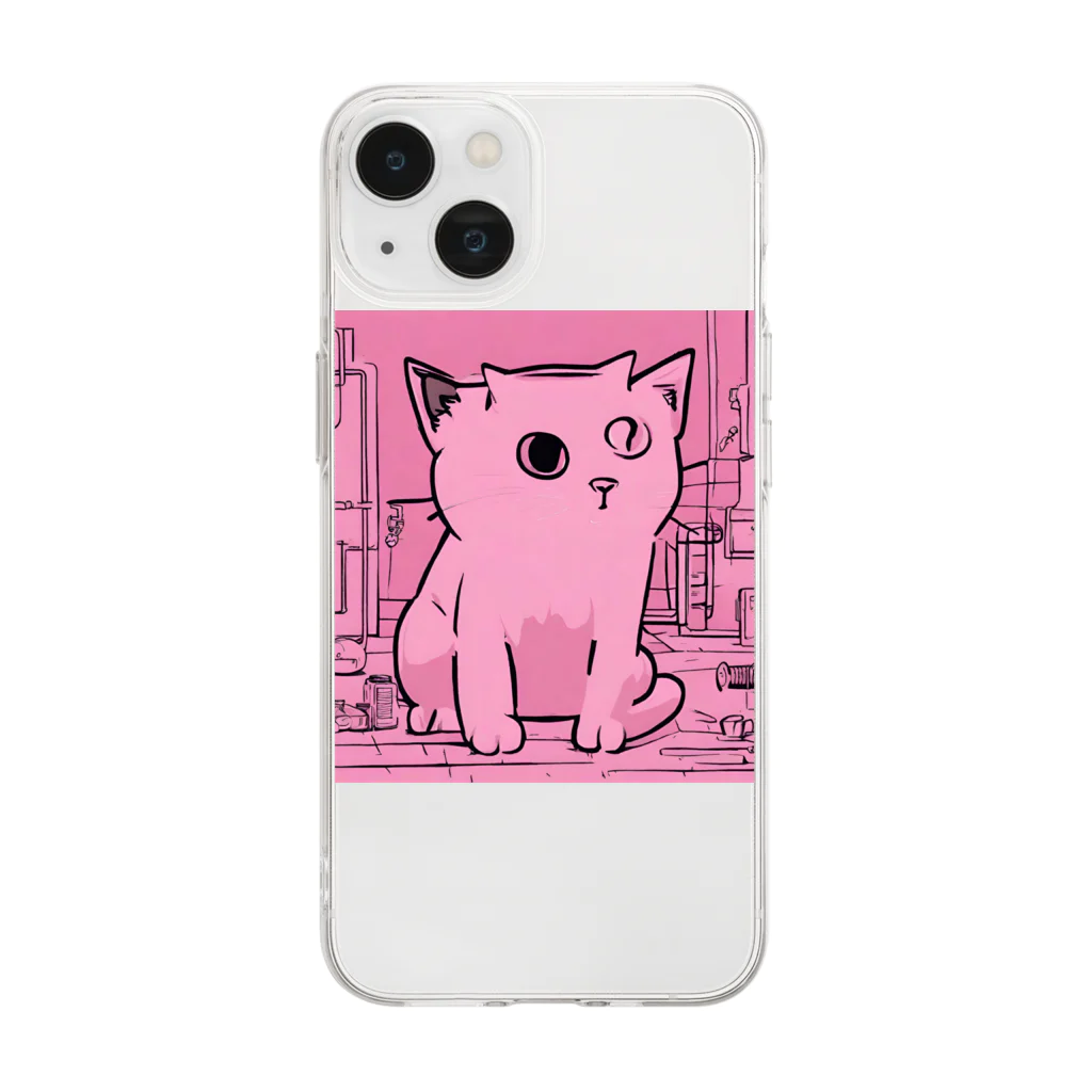 rikanのピンクキャット Soft Clear Smartphone Case