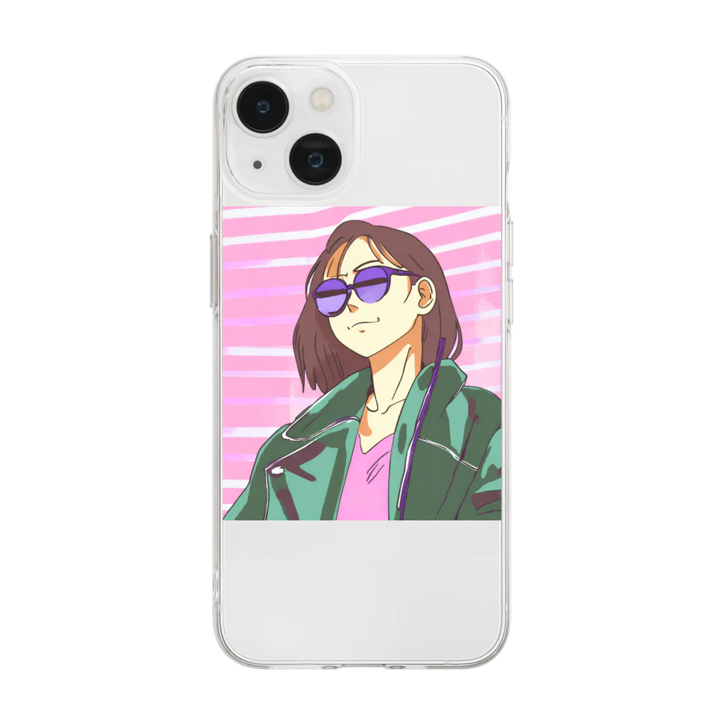 cool&stylishのグラサン女子 Soft Clear Smartphone Case