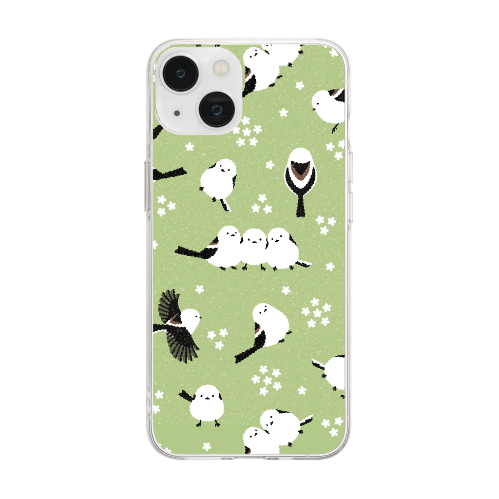 123izmのシマエナガ（グリーン） Soft Clear Smartphone Case