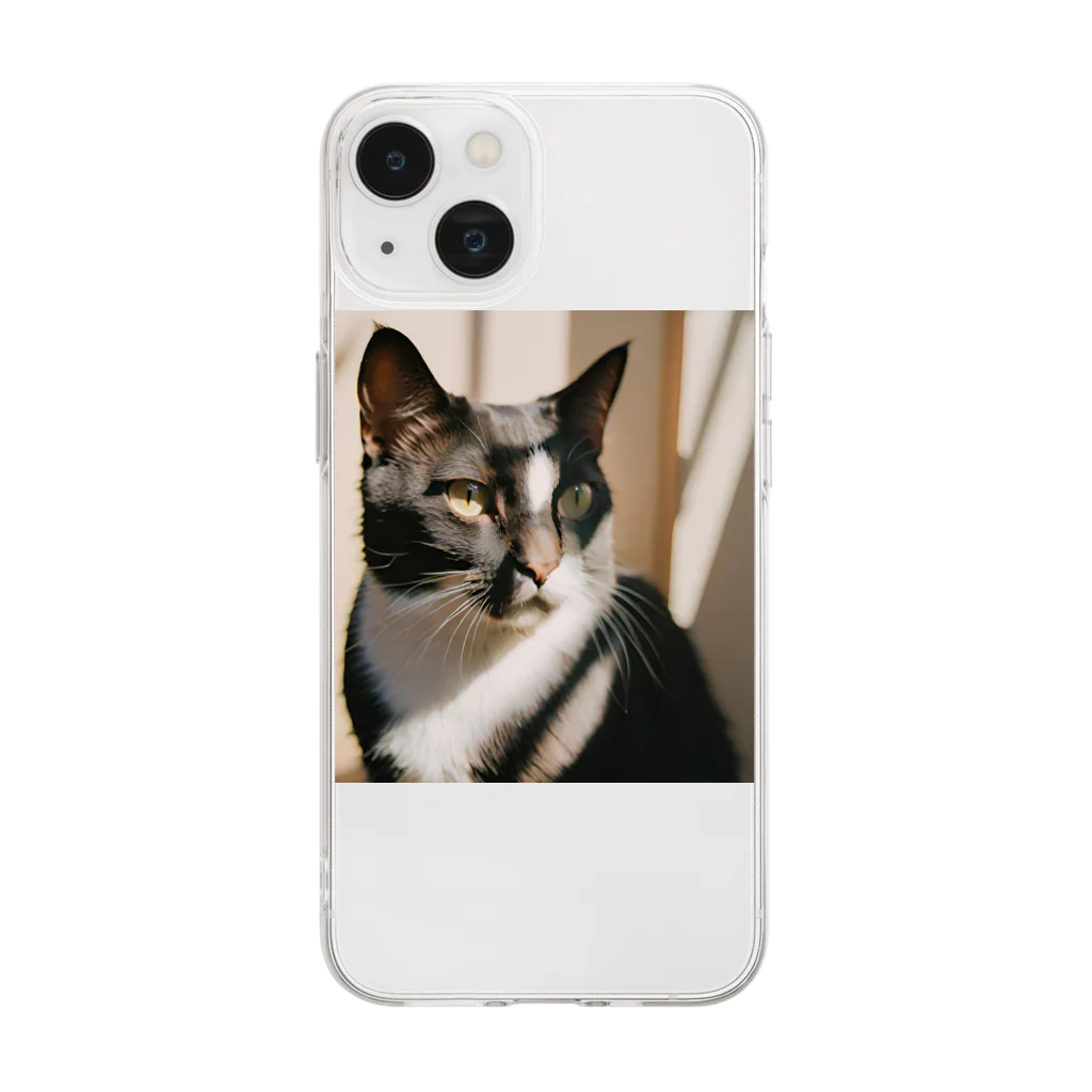 ことこと♂@トレーダーの黒ぶち猫 Soft Clear Smartphone Case