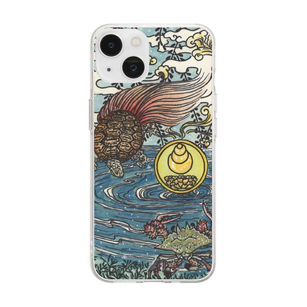 JapaneseArt Yui Shopの亀蟹合戦 Soft Clear Smartphone Case