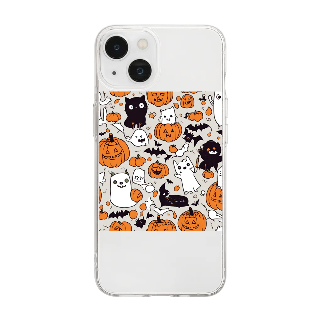 猫猫猫のハロウィン　猫　かぼちゃ Soft Clear Smartphone Case