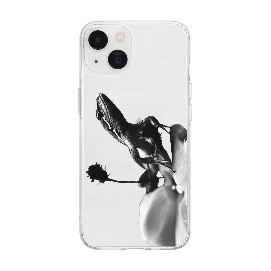 0isall_zoologicalの花とカナヘビ Soft Clear Smartphone Case