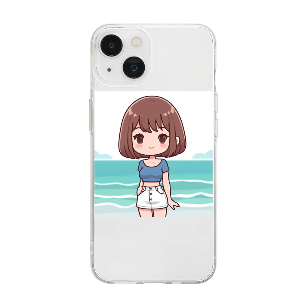 ワンダーワールド・ワンストップの海辺のかわいい女の子③ Soft Clear Smartphone Case