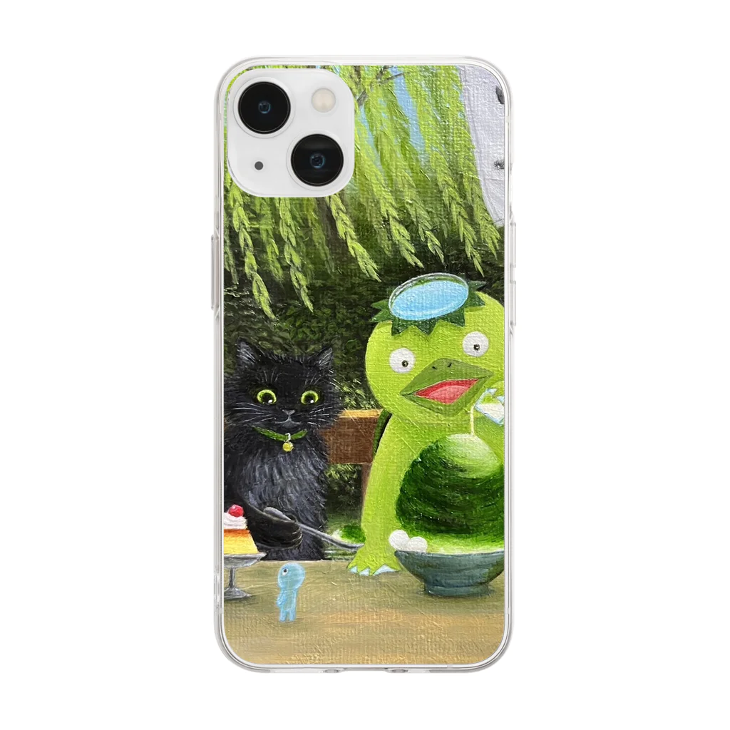 nono marchéの河童のカッちゃんと黒猫ロイ　夏のお楽しみ 油絵 手描き Soft Clear Smartphone Case