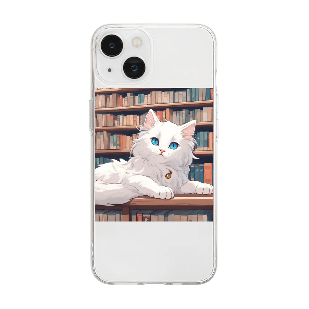 yoiyononakaの図書室の番猫03 Soft Clear Smartphone Case