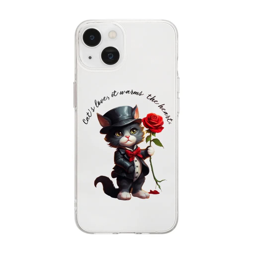 yasunekoの黒猫(ソックス) Soft Clear Smartphone Case