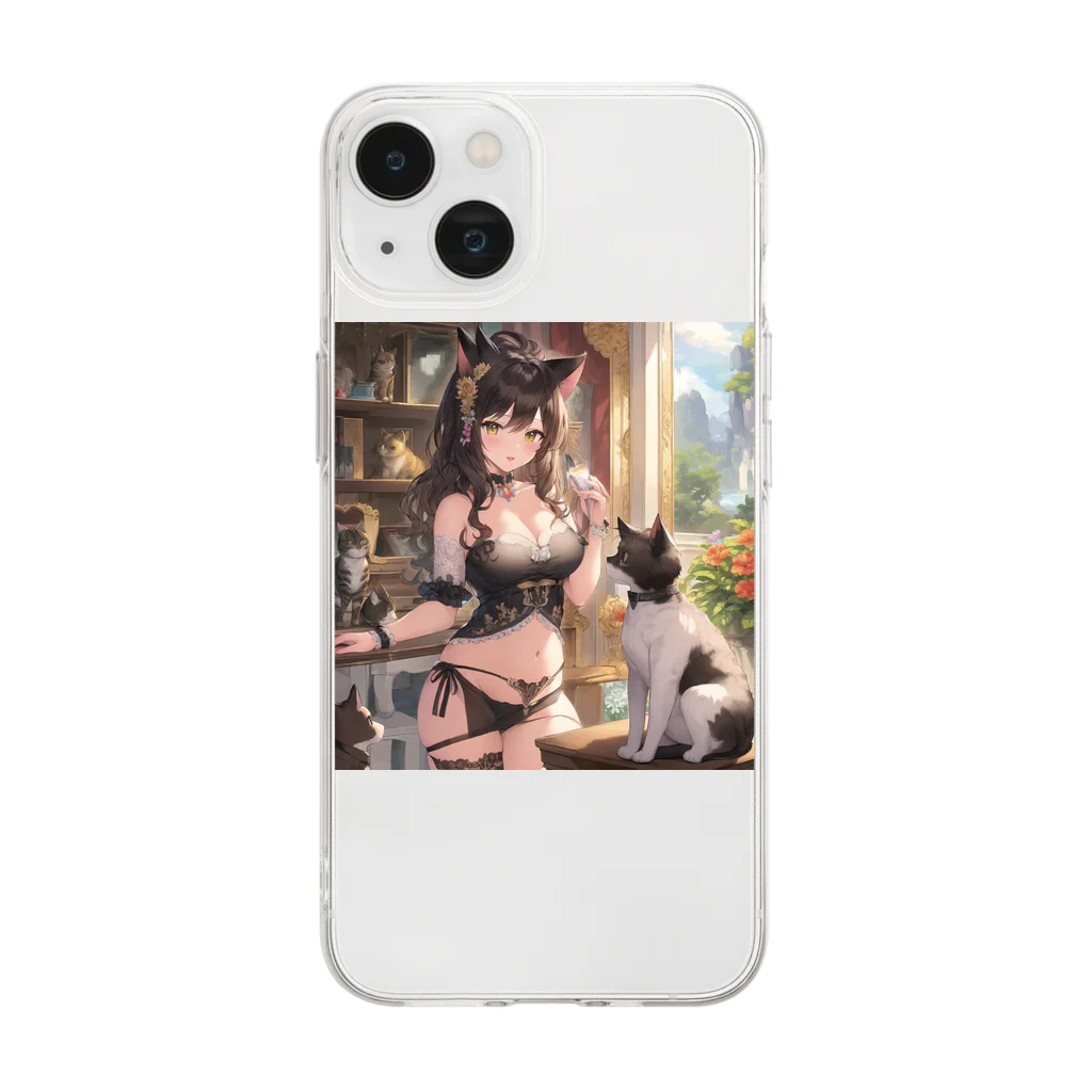 AI Creatorの美少女と猫ちゃん達 Soft Clear Smartphone Case