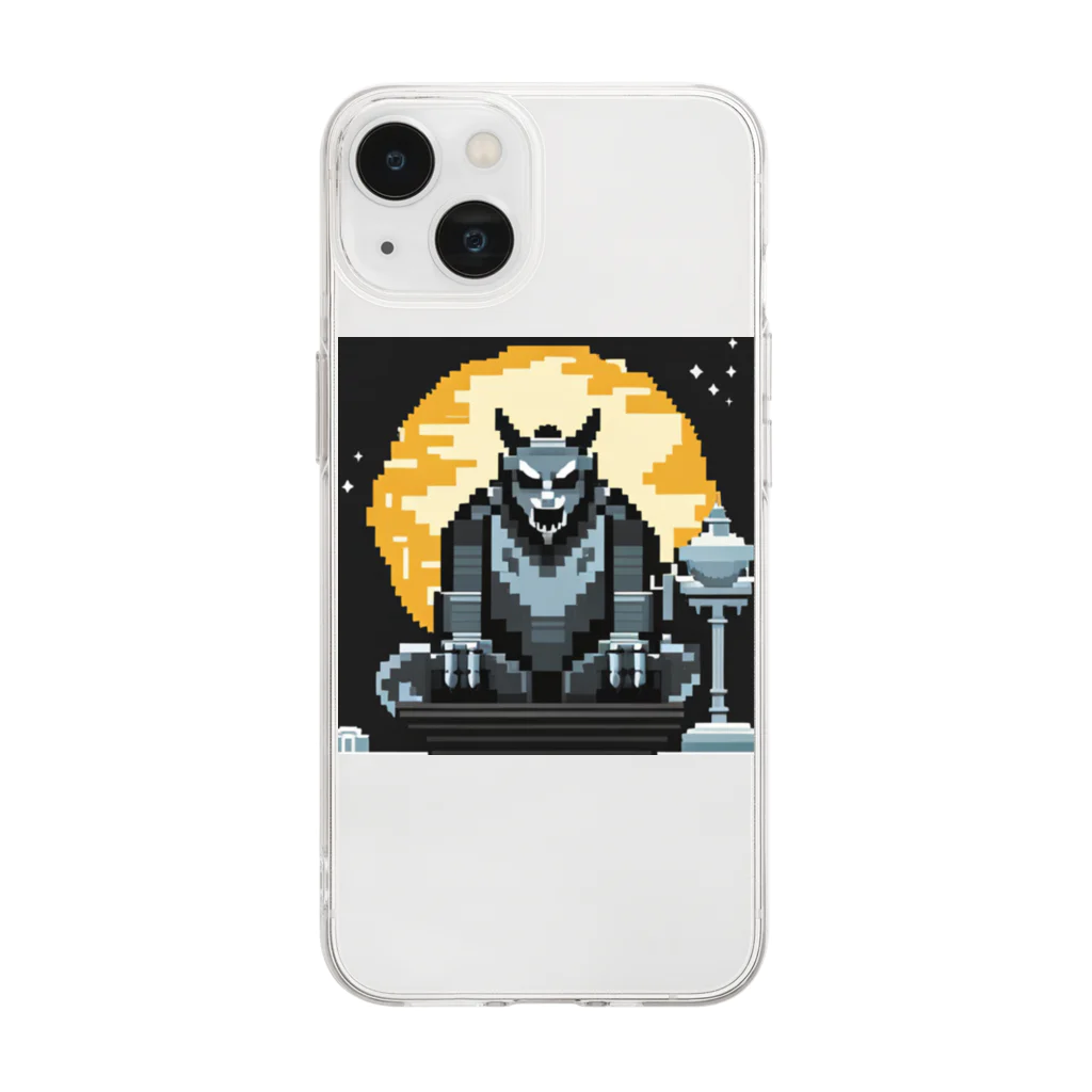 umakoiの満月を背景に祀られる狼男の像のドット絵 Soft Clear Smartphone Case