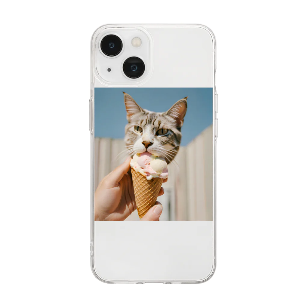 猫雑貨屋　ねこまろのアイスにかぶりつく猫 Soft Clear Smartphone Case