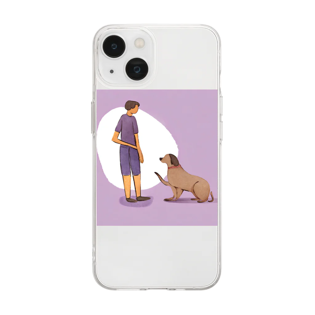 musashi-5の犬と人間 Soft Clear Smartphone Case