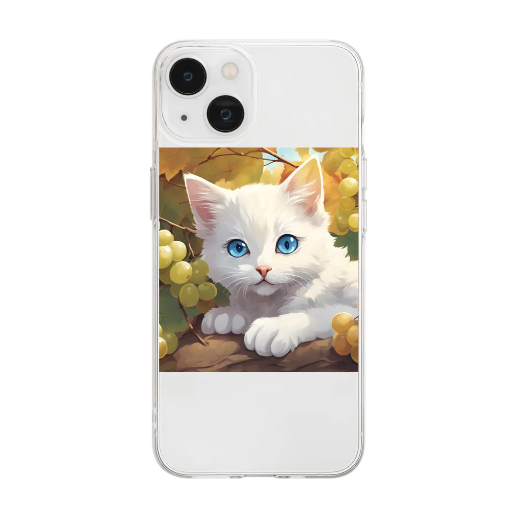 yoiyononakaの葡萄畑の番猫02 Soft Clear Smartphone Case