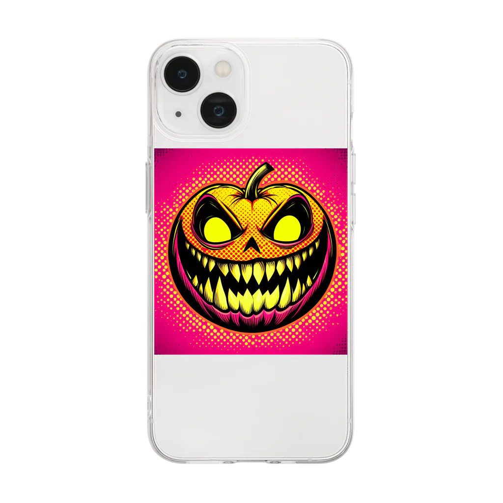 suncraft.Rのハッピーハロウィン！怖いかぼちゃのポップアート Soft Clear Smartphone Case