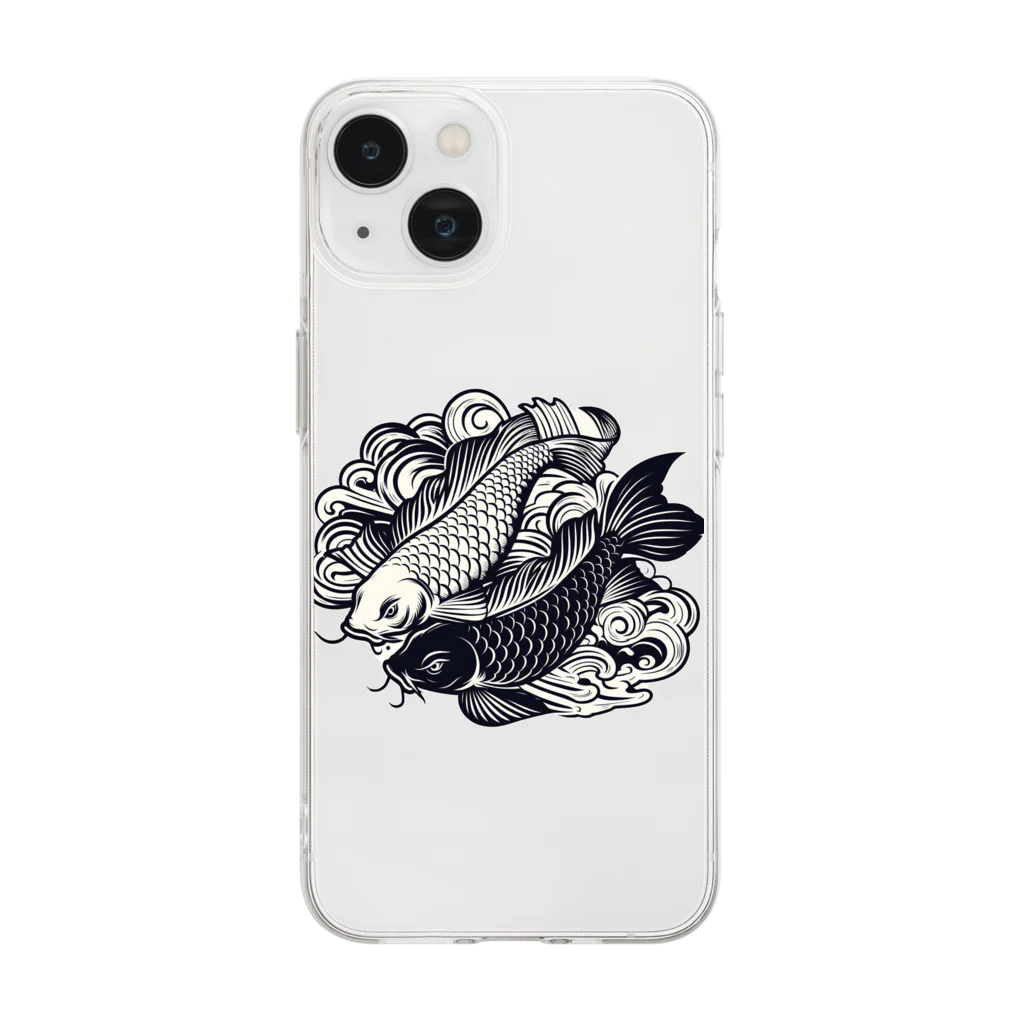 SADOM graphicsの二匹の鯉 Soft Clear Smartphone Case