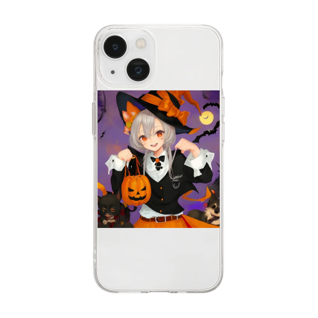 チワワ愛好家ショップのワワ大好き魔女のハロウィン・キャンディ・キス Soft Clear Smartphone Case