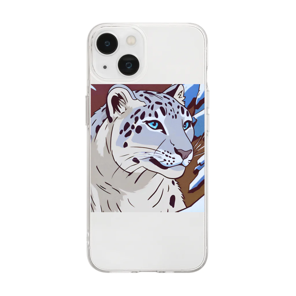 アニマルデザインの息を潜めるユキヒョウ Soft Clear Smartphone Case