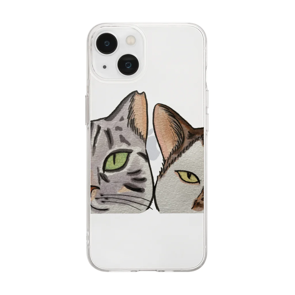 "ねこの手"グッズのツインズフェイス Soft Clear Smartphone Case