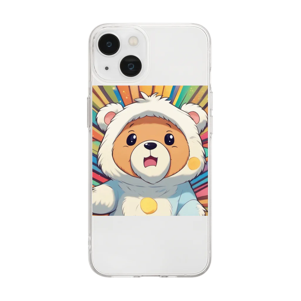 maloneyの被りものクマちゃん Soft Clear Smartphone Case